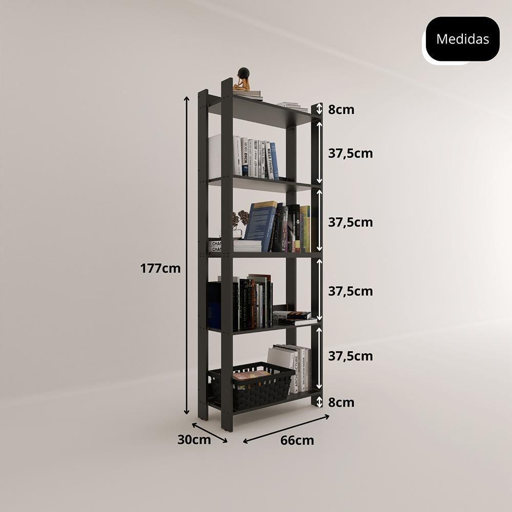 Estante Livreiro Multiuso Organizador De Livros Com 5 Prateleiras Preto Preto - 5