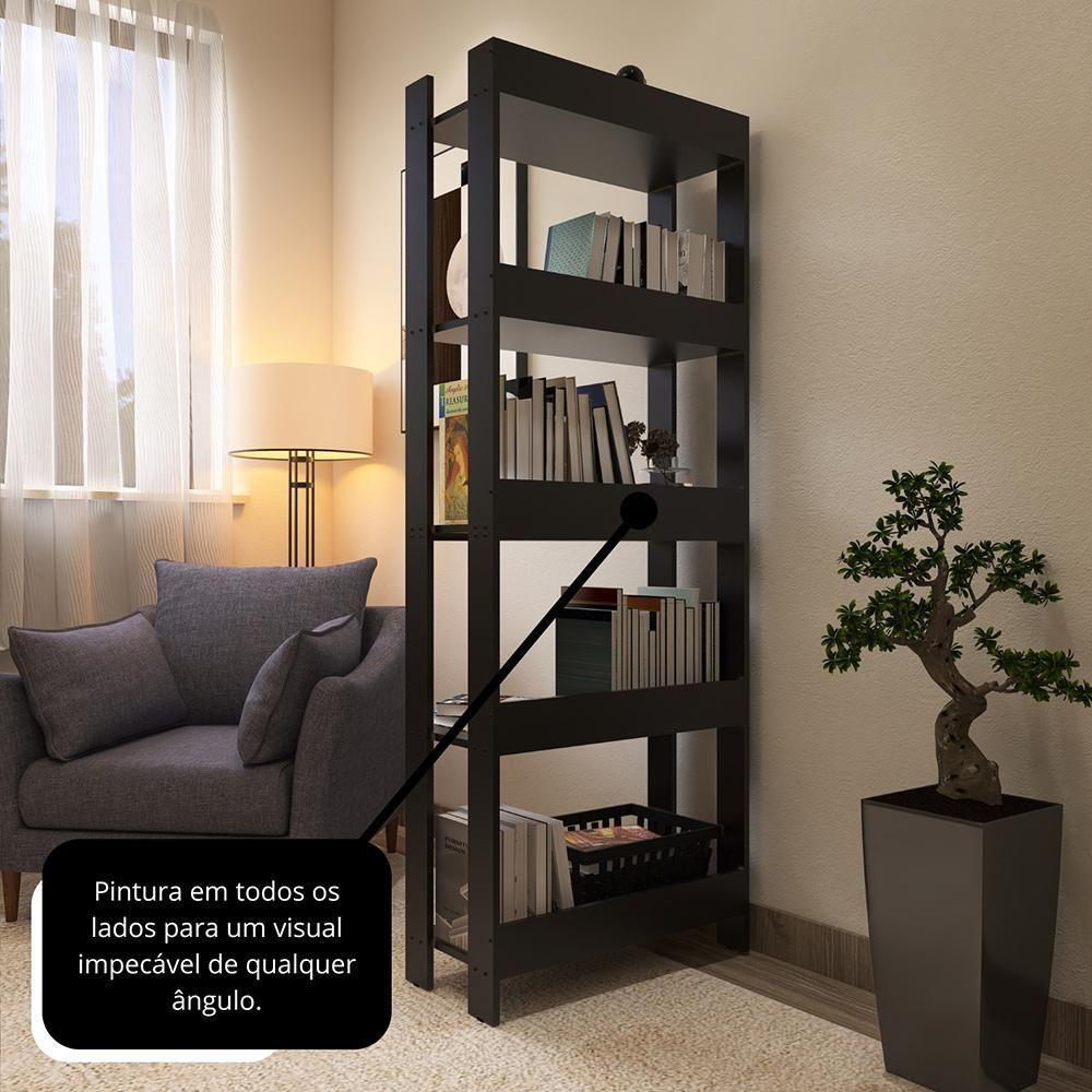 Estante Livreiro Multiuso Organizador De Livros Com 5 Prateleiras Preto Preto - 8