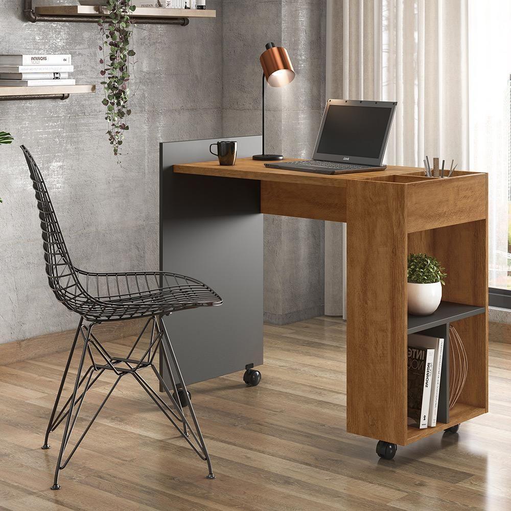 Mesa Escrivaninha Módulo 2 Office Alessa Lukaliam Móveis Amêndoa - Chumbo Amêndoa - Chumbo - 1