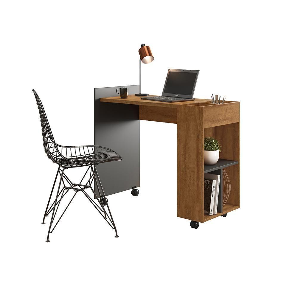 Mesa Escrivaninha Módulo 2 Office Alessa Lukaliam Móveis Amêndoa - Chumbo Amêndoa - Chumbo - 2