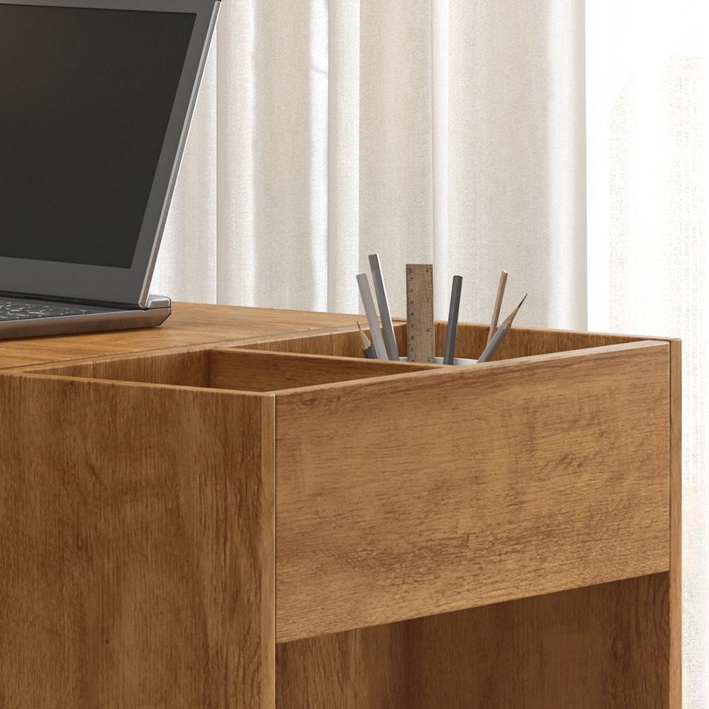 Mesa Escrivaninha Módulo 2 Office Alessa Lukaliam Móveis Amêndoa - Chumbo Amêndoa - Chumbo - 5