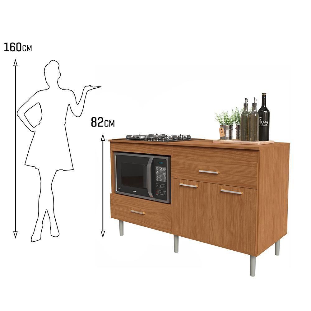 Balcão Para Cooktop 1,40m 5 Bocas 1 Nicho Com 2 Portas E 2 Gavetas Turim Nature Lojas Movelove - 8