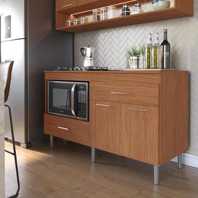 Balcão Para Cooktop 1,40m 5 Bocas 1 Nicho Com 2 Portas E 2 Gavetas Turim Nature Lojas Movelove