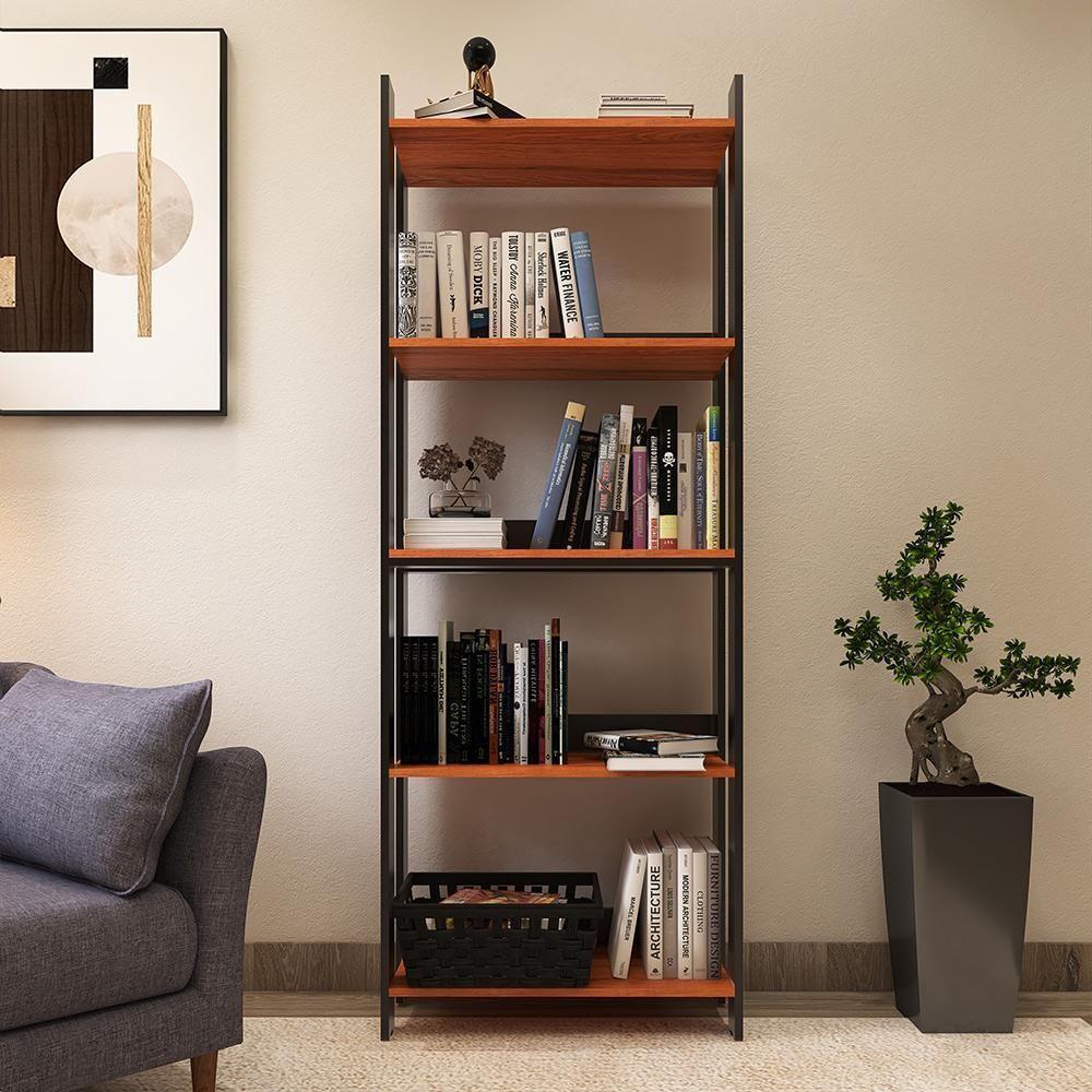 Estante Livreiro Multiuso Organizador De Livros Com 5 Prateleiras Preto-nature Preto-nature - 1