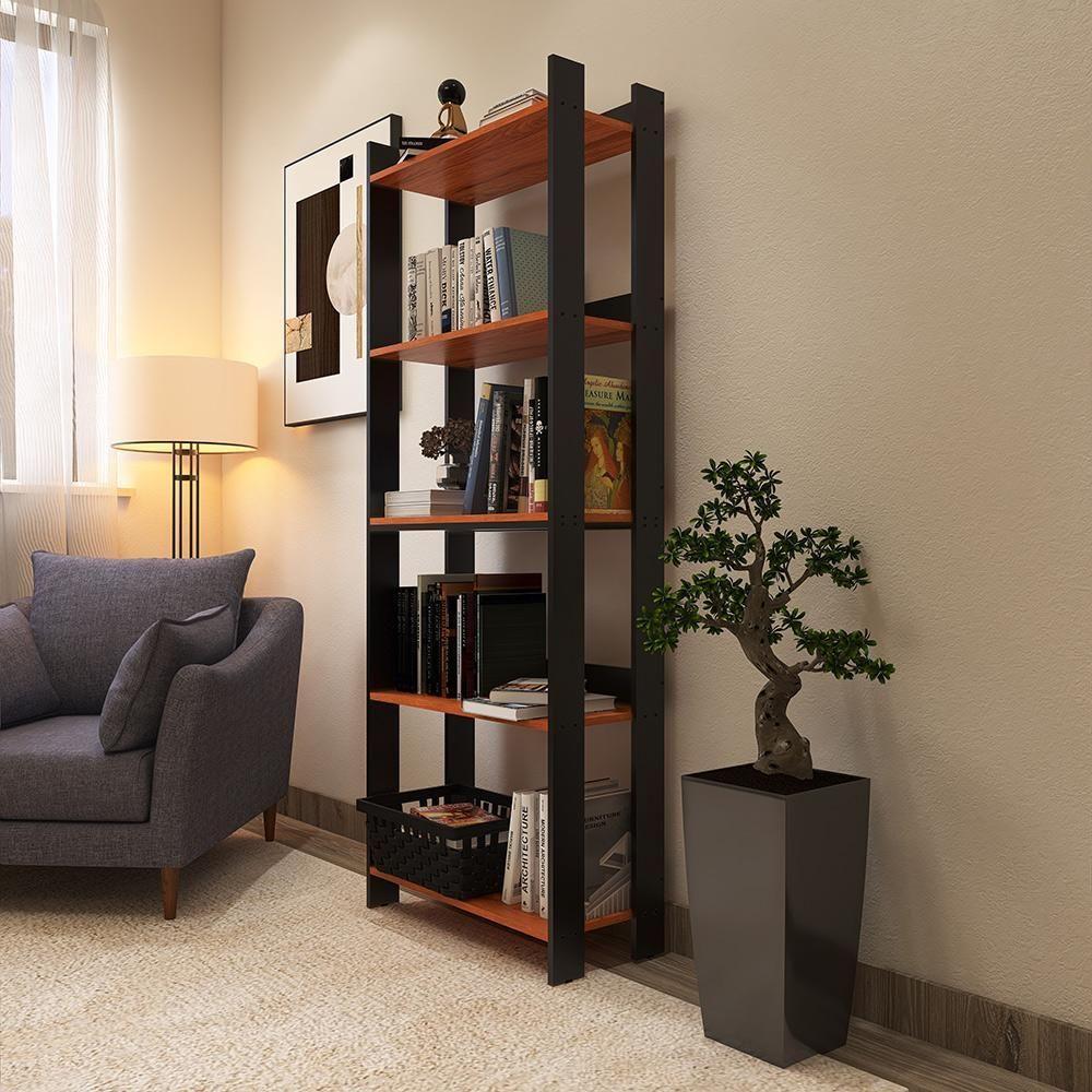 Estante Livreiro Multiuso Organizador De Livros Com 5 Prateleiras Preto-nature Preto-nature - 3