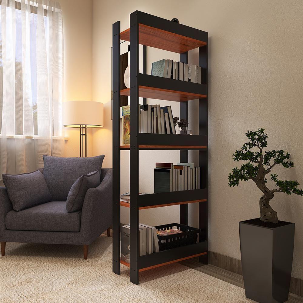 Estante Livreiro Multiuso Organizador De Livros Com 5 Prateleiras Preto-nature Preto-nature - 4