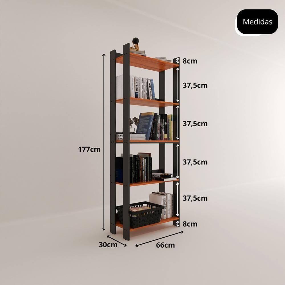 Estante Livreiro Multiuso Organizador De Livros Com 5 Prateleiras Preto-nature Preto-nature - 5