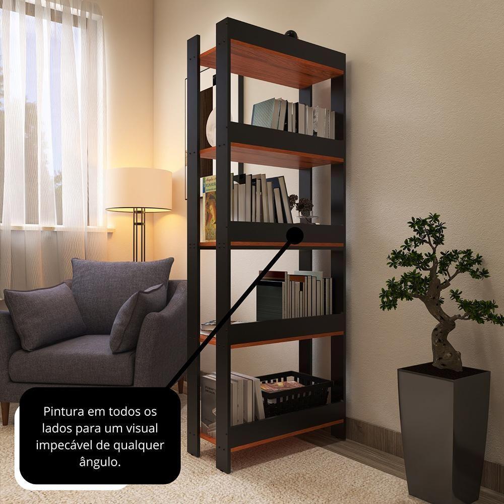 Estante Livreiro Multiuso Organizador De Livros Com 5 Prateleiras Preto-nature Preto-nature - 8