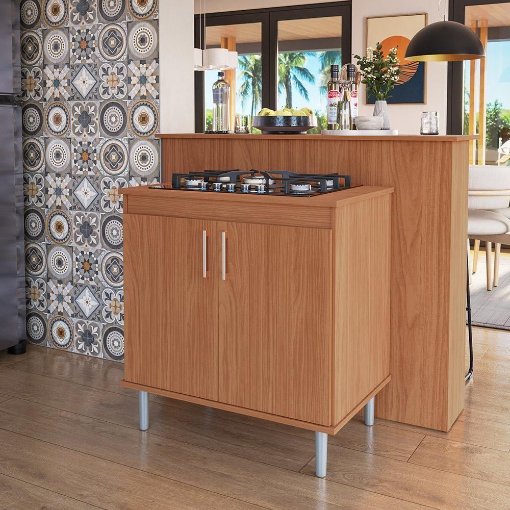 Kit Bancada Ilha Para Cozinha + Balcão Para Cooktop 0,80m 5 Bocas 2 Portas Turim Nature Nature - 1