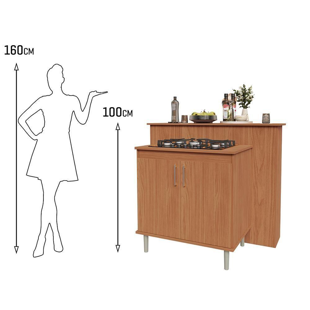 Kit Bancada Ilha Para Cozinha + Balcão Para Cooktop 0,80m 5 Bocas 2 Portas Turim Nature Nature - 9