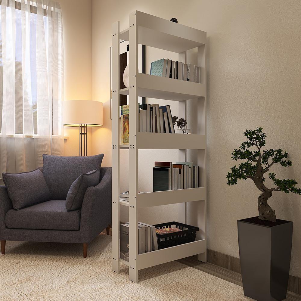 Estante Livreiro Multiuso Organizador De Livros Com 5 Prateleiras Branco Branco - 4