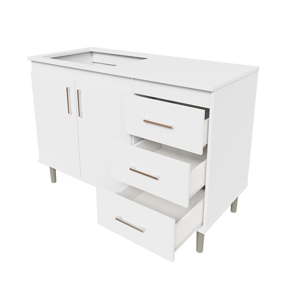 Kit Bancada Ilha Para Cozinha + Balcão Para Cooktop 1,20m 5 Bocas 2 Portas E 3 Gavetas Turim Branco Branco - 2