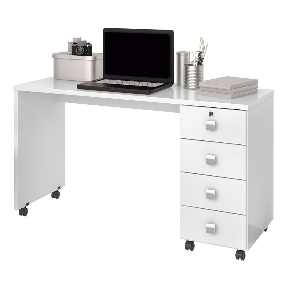 Escrivaninha Para Computador Office Com 4 Gavetas Dubai Branco Brilhante - Lukaliam Moveis - 4
