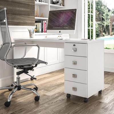 Escrivaninha Para Computador Office Com 4 Gavetas Dubai Branco Brilhante - Lukaliam Moveis