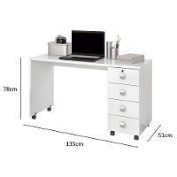 Escrivaninha Para Computador Office Com 4 Gavetas Dubai Branco Brilhante - Lukaliam Moveis - 2