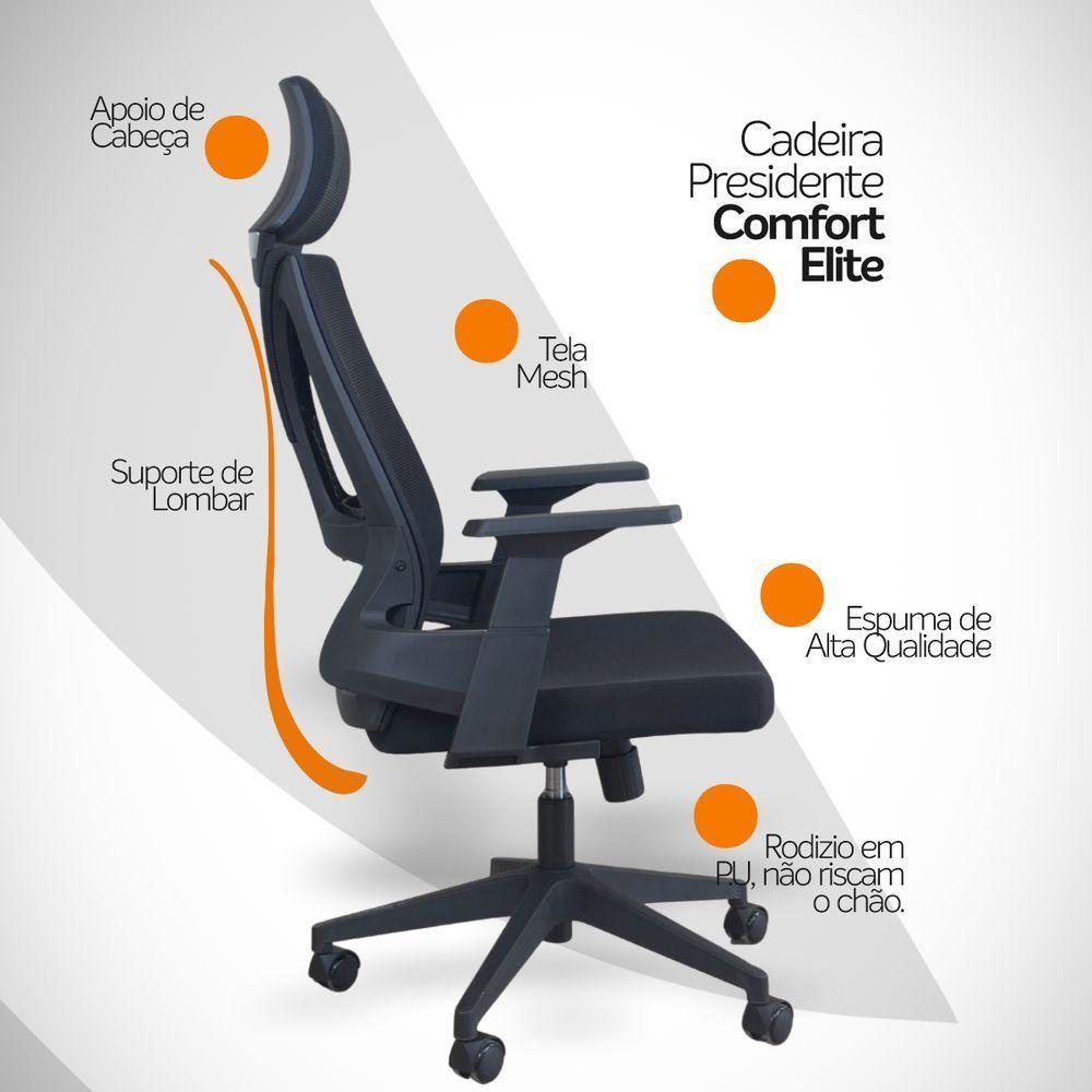 Kit 3 Cadeiras Presidente Oficial Comfort Elite - 5