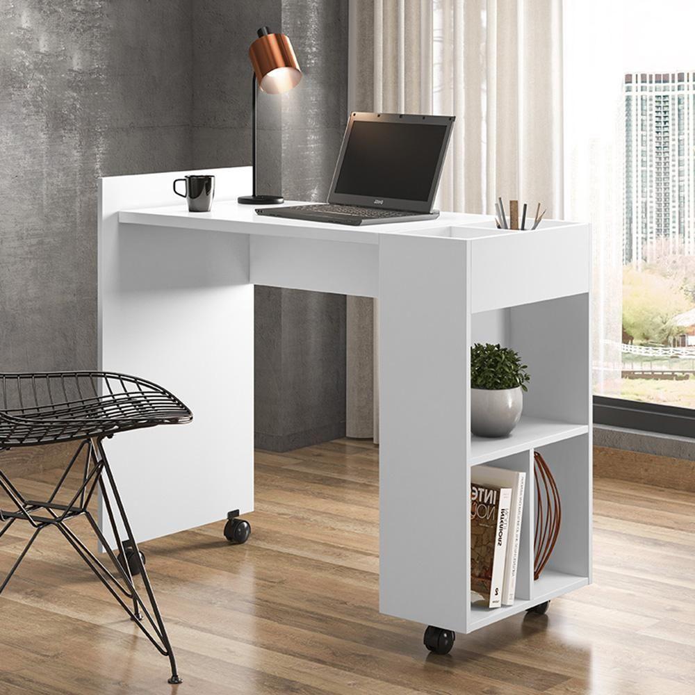 Escrivaninha Para Computador Office Com Nicho Alessa M2 - Mdf Com Espaços De Armazenamento Branco - Lukaliam Móveis - 1