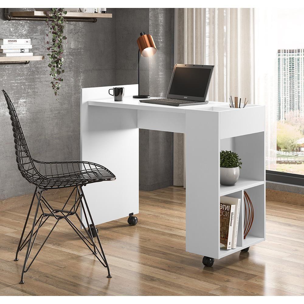 Escrivaninha Para Computador Office Com Nicho Alessa M2 - Mdf Com Espaços De Armazenamento Branco - Lukaliam Móveis - 3