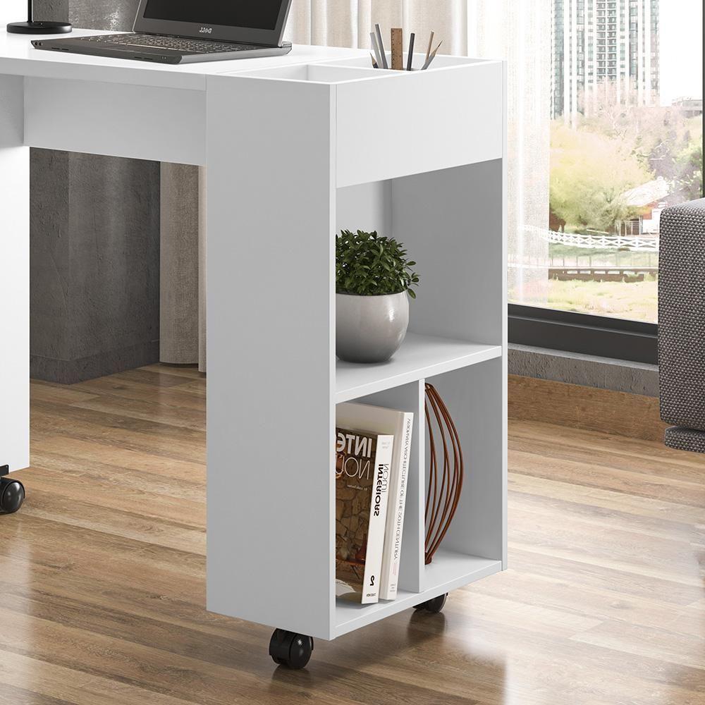 Escrivaninha Para Computador Office Com Nicho Alessa M2 - Mdf Com Espaços De Armazenamento Branco - Lukaliam Móveis - 4