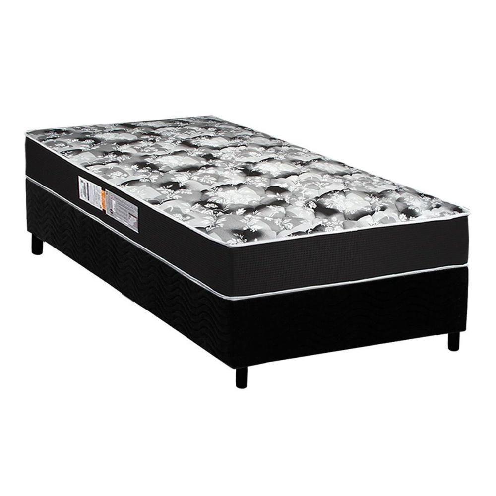 Cama Box Solteiro: Colchão Espuma Luckspuma D45 Gran Luck Pro + Base CRC Suede Black(88x188) - 1