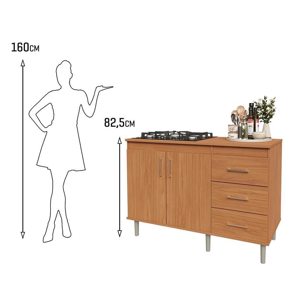 Kit Bancada Ilha Para Cozinha + Balcão Para Cooktop 1,20m 5 Bocas 2 Portas E 3 Gavetas Turim Nature Nature - 4