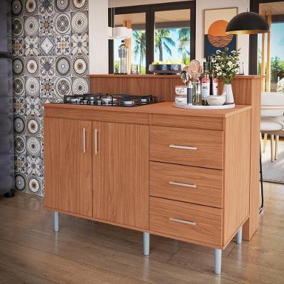 Kit Bancada Ilha Para Cozinha + Balcão Para Cooktop 1,20m 5 Bocas 2 Portas E 3 Gavetas Turim Nature Nature