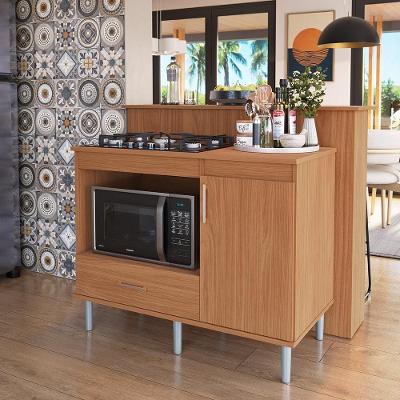 Kit Bancada Ilha Para Cozinha + Balcão Para Cooktop 1,05m 5 Bocas Turim Nature Nature