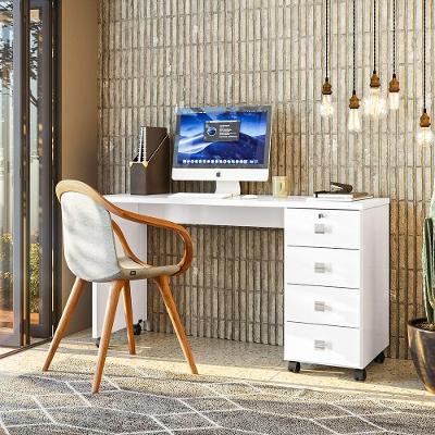 Escrivaninha Para Computador Office Em Mdp 25mm Com 4 Gavetas Dubai Lukaliam Móveis Branco Branco