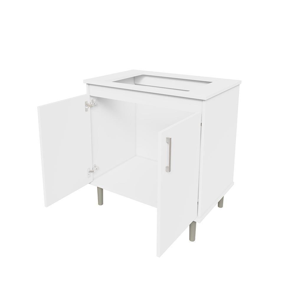 Kit Bancada Ilha Para Cozinha + Balcão Para Cooktop 0,80m 5 Bocas 2 Portas Turim Branco Branco - 4