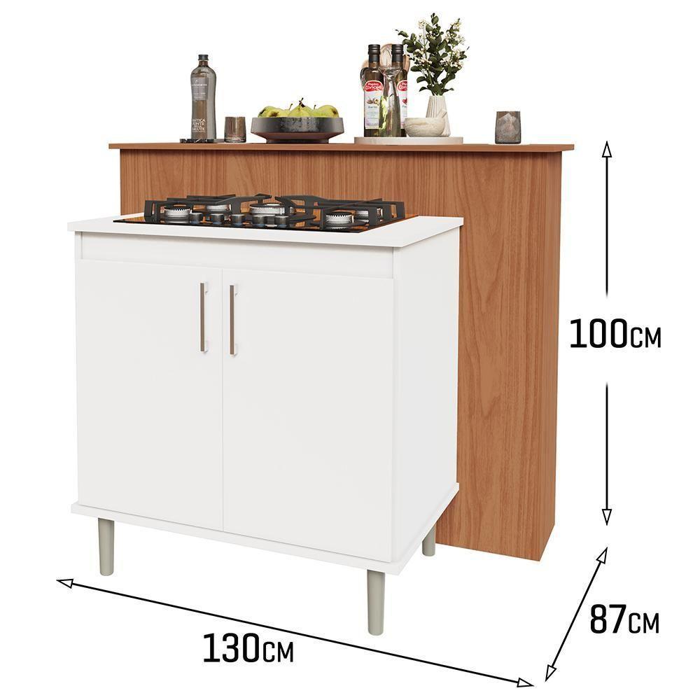 Kit Bancada Ilha Para Cozinha + Balcão Para Cooktop 0,80m 5 Bocas 2 Portas Turim Branco Branco - 5