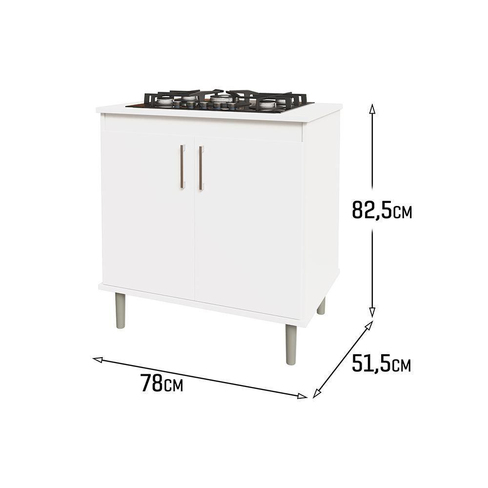 Kit Bancada Ilha Para Cozinha + Balcão Para Cooktop 0,80m 5 Bocas 2 Portas Turim Branco Branco - 6