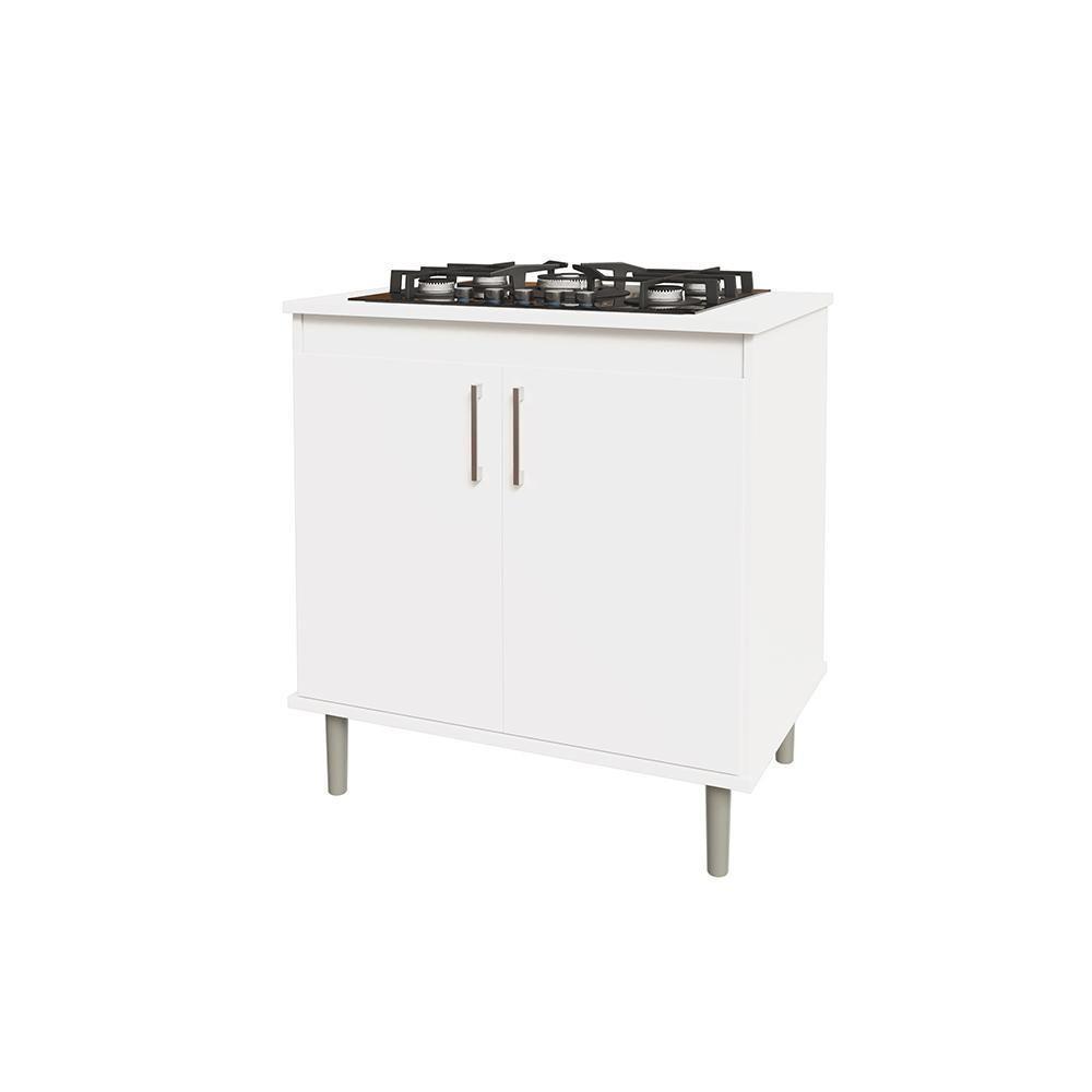 Kit Bancada Ilha Para Cozinha + Balcão Para Cooktop 0,80m 5 Bocas 2 Portas Turim Branco Branco - 10