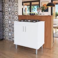 Kit Bancada Ilha Para Cozinha + Balcão Para Cooktop 0,80m 5 Bocas 2 Portas Turim Branco Branco - 1