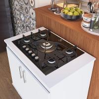 Kit Bancada Ilha Para Cozinha + Balcão Para Cooktop 0,80m 5 Bocas 2 Portas Turim Branco Branco - 2