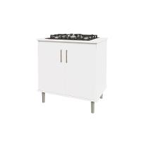 Kit Bancada Ilha Para Cozinha + Balcão Para Cooktop 0,80m 5 Bocas 2 Portas Turim Branco Branco - 10