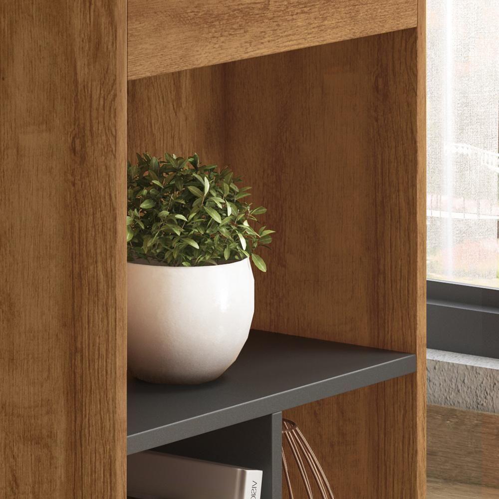 Mesa De Computador Em L Office Alessa 1 E 2 Lukaliam Móveis Amêndoa - Chumbo Amêndoa - Chumbo - 7