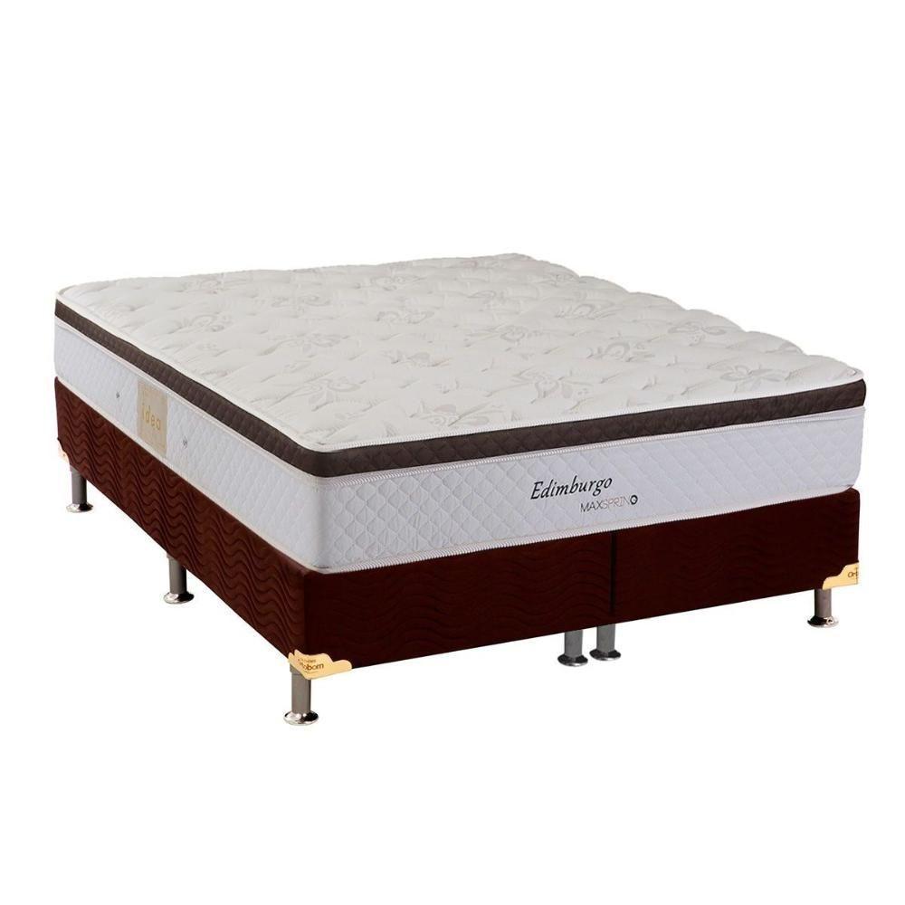 Cama Box Queen: Colchão Molas Herval Maxspring Edimburgo + Base CRC Suede Brown(158x198) - 1