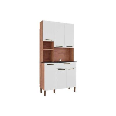 Kit de Cozinha Compacta Tannat Gold 6 Portas 1 Gaveta MDF Branco e Castanho
