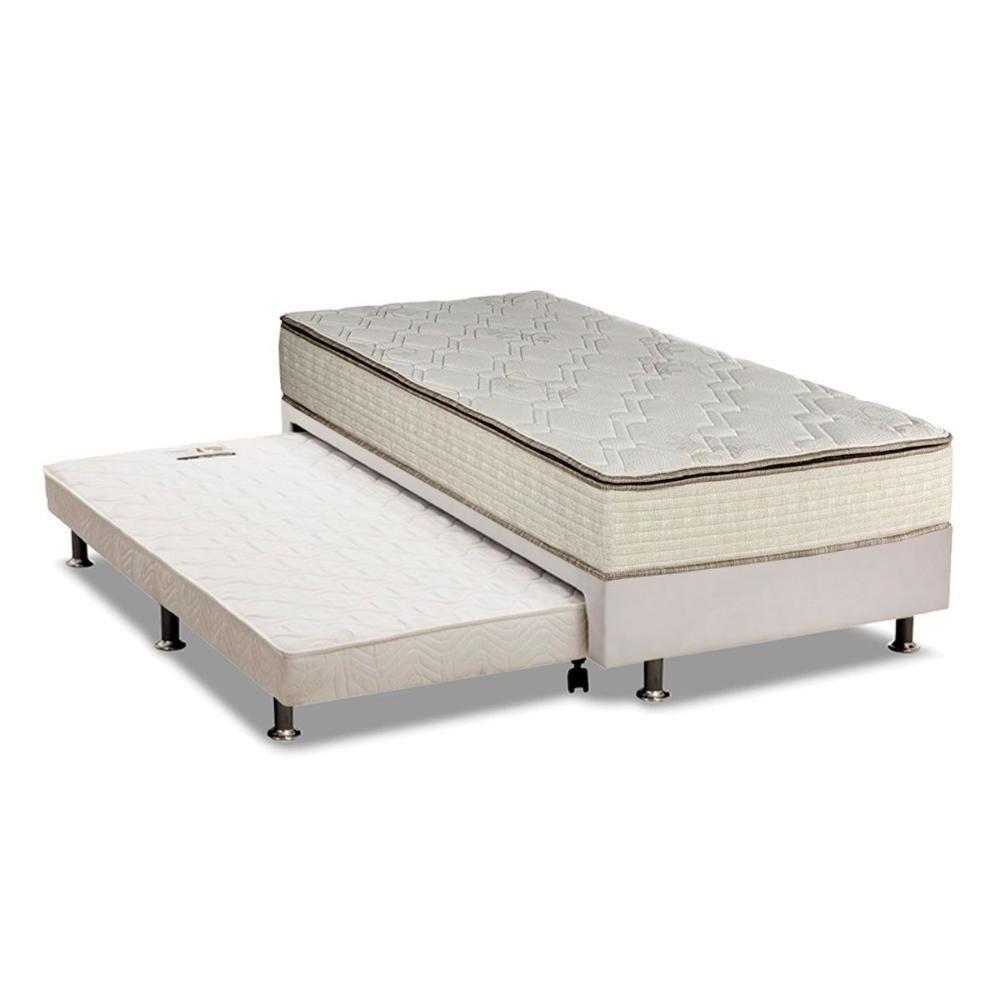 Cama Box c/Auxiliar Solteiro: Colchão Luckspuma Bonnel Montreal Spring + Base CRC Courano Branco(88x188) - 1