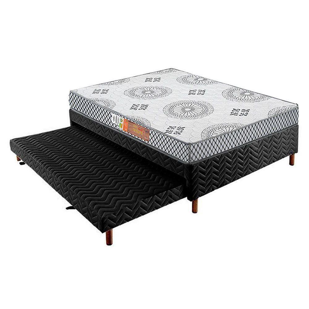 Cama Box c/Auxiliar Casal: Colchão Espuma Polar D20 Pérola Gray + Base CRC Suede Black(138x188) - 1