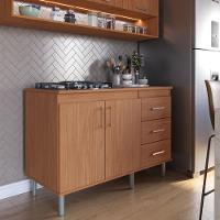 Balcão Para Cooktop 1,20m 5 Bocas 2 Portas E 3 Gavetas Turim Nature - 1