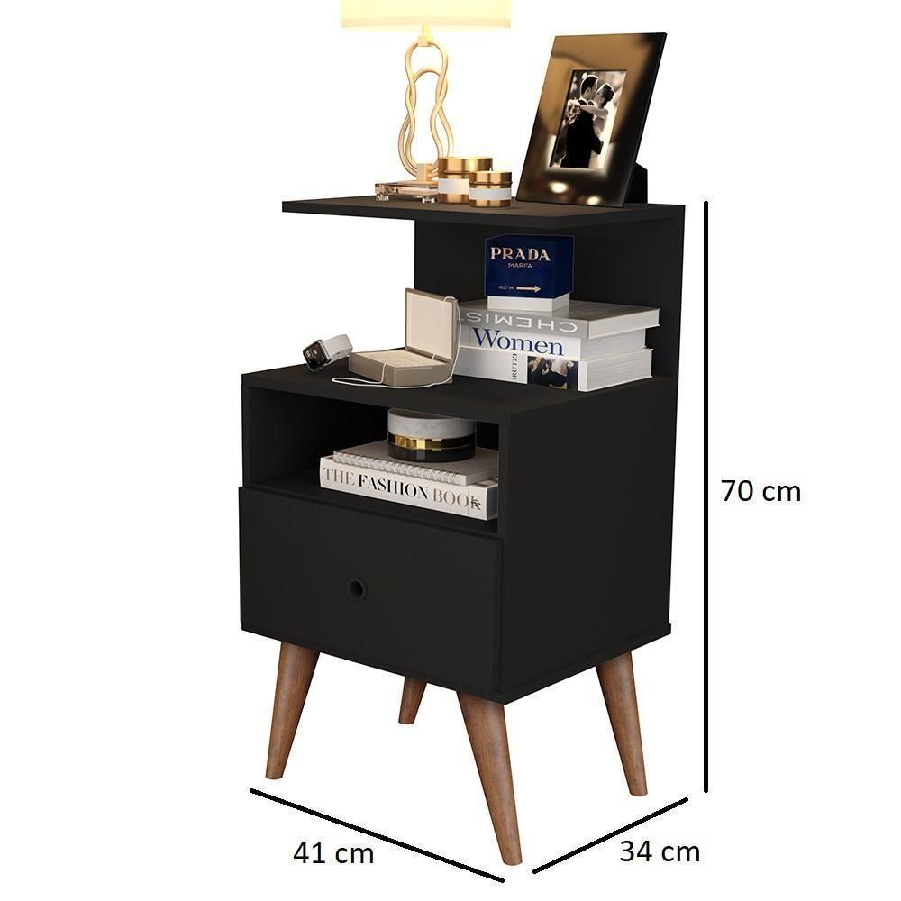 Mesa De Cabeceira Euro - Mdp 1 Gaveta Pintura Uv Preto - J3 Móveis - 2