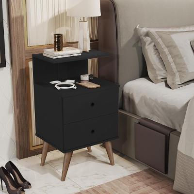 Mesa De Cabeceira Madri Preto 2 Gavetas Preto