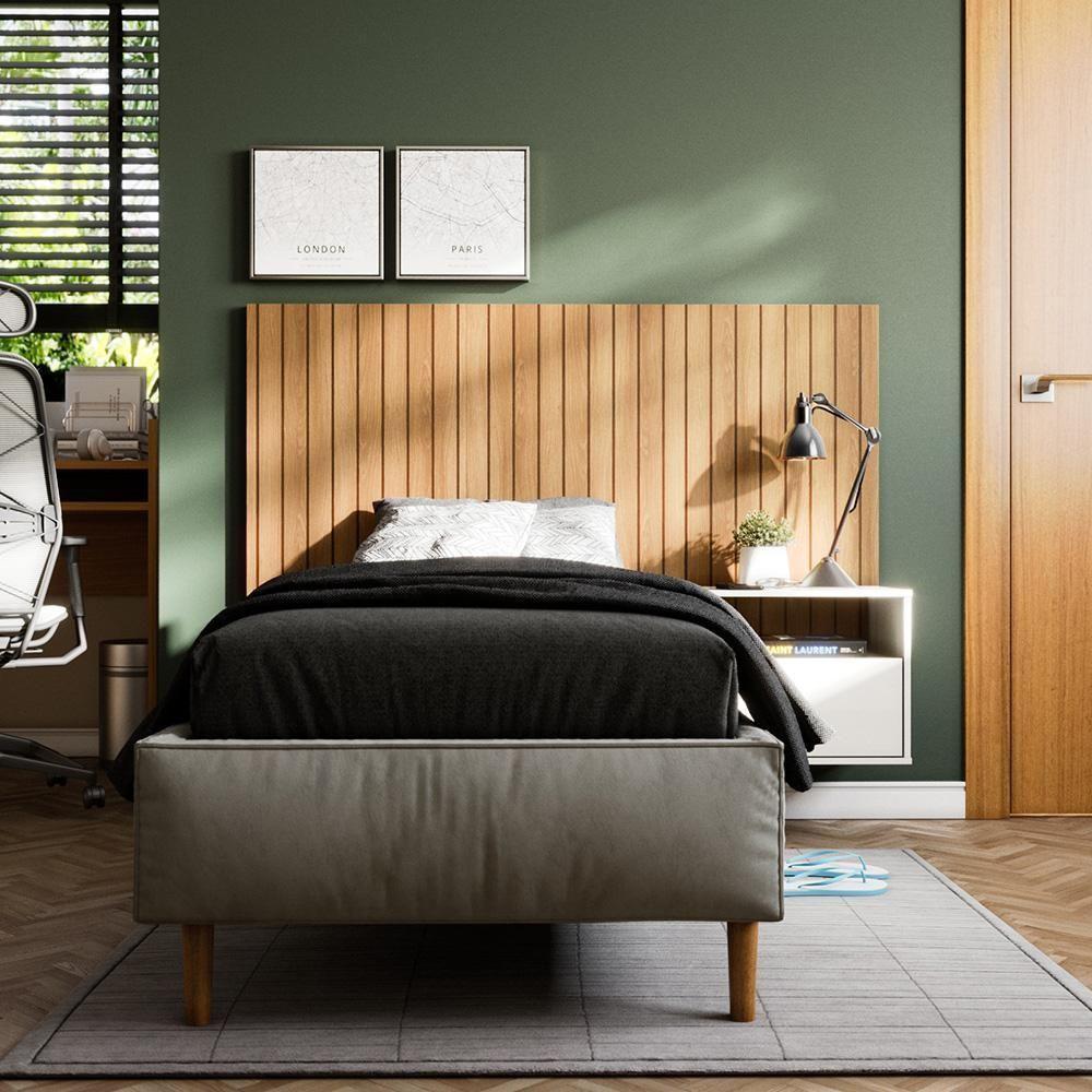 Cabeceira Box Solteiro Cross - Efeito Ripado 3d Mdp Freijó - Movelove - 1