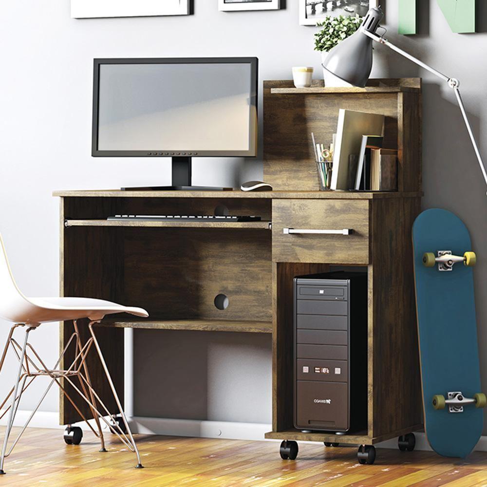 Escrivaninha Para Computador Office Studio - Mdp 1 Gaveta 1 Prateleira Canela - Lukaliam Móveis Canela - 1