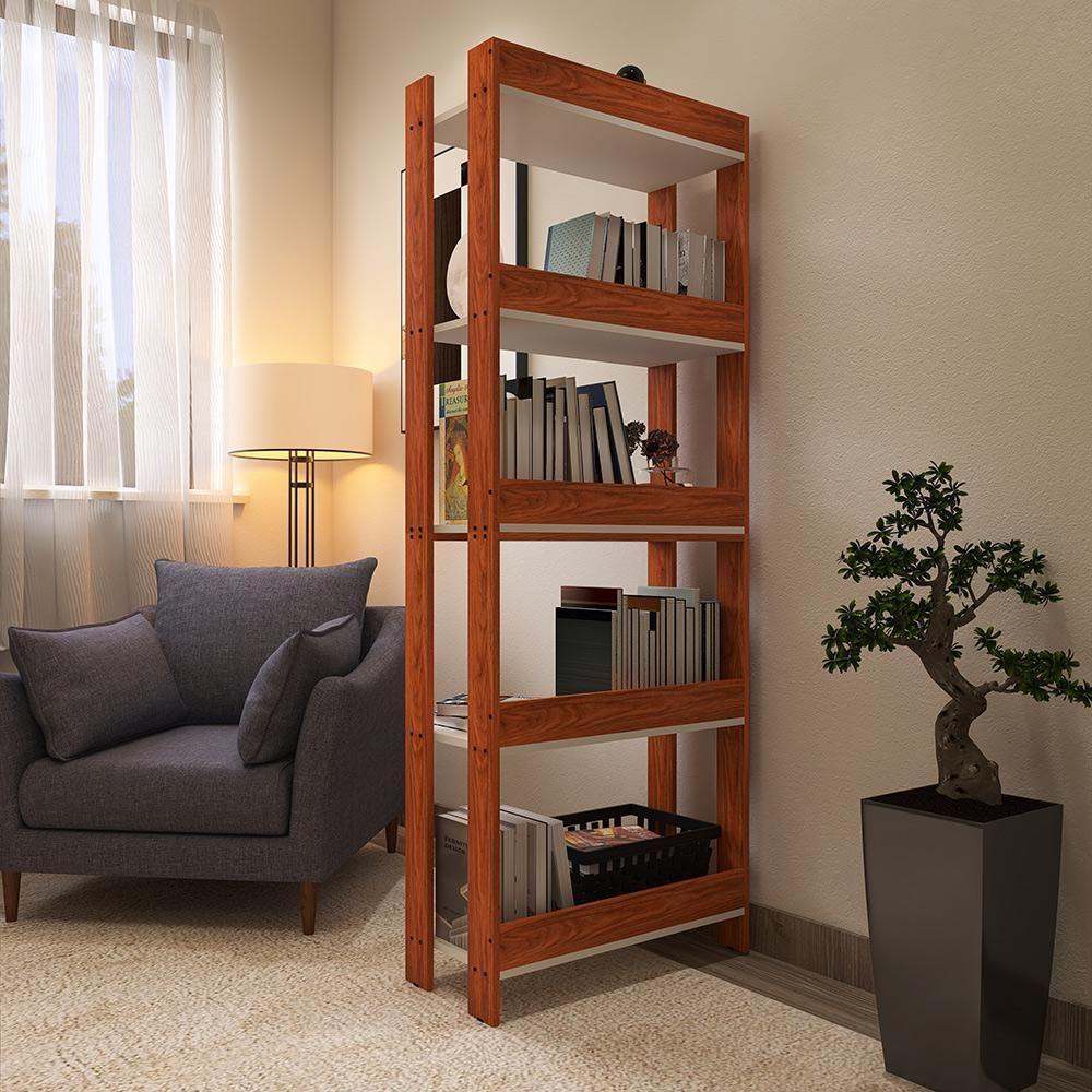 Estante Livreiro Multiuso Organizador De Livros Com 5 Prateleiras Nature-branco Nature-branco - 4