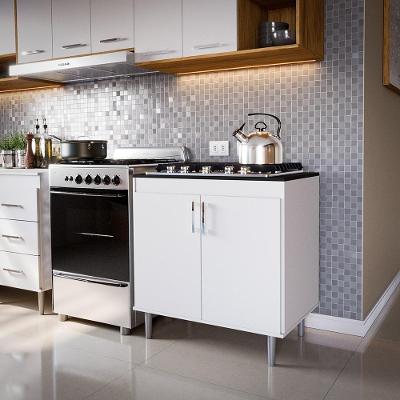 Balcão Para Cooktop Turim 80 Cm - 5 Bocas 2 Portas Em Mdf-mdp Branco - Movelove