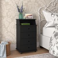 Mesa De Cabeceira Luxo Ii - Mdp 3 Gavetas Nicho Puxadores Cromados Preto - Ej Móveis - 1