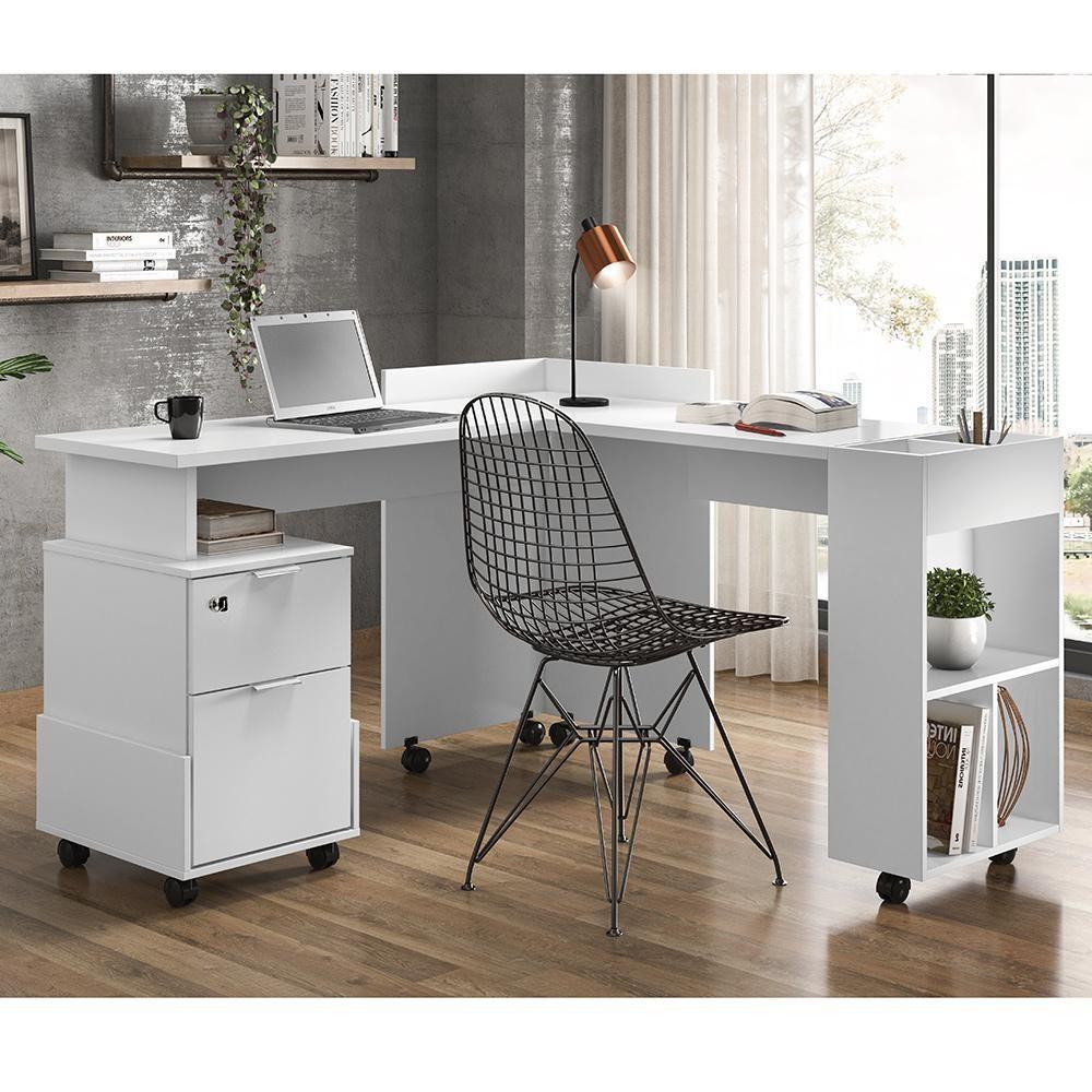 Mesa De Computador Em L Office Alessa 1 E 2 Lukaliam Móveis Branco Branco - 1