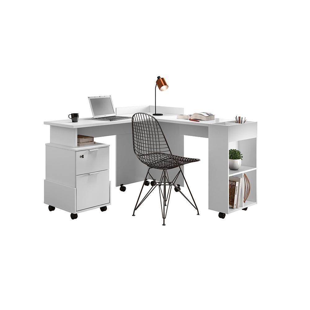 Mesa De Computador Em L Office Alessa 1 E 2 Lukaliam Móveis Branco Branco - 2